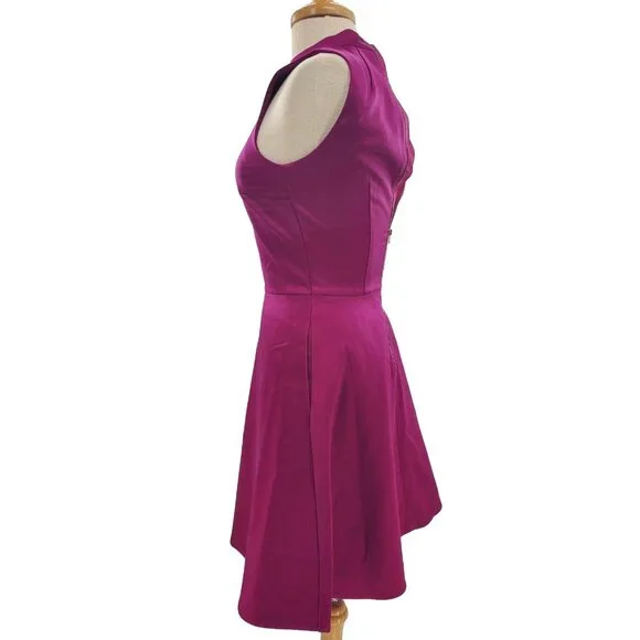 H&M 4 Satin Dress A-line Sleeveless High Neckline Zip-up Party Mini Pocket Pink - Picture 8 of 13